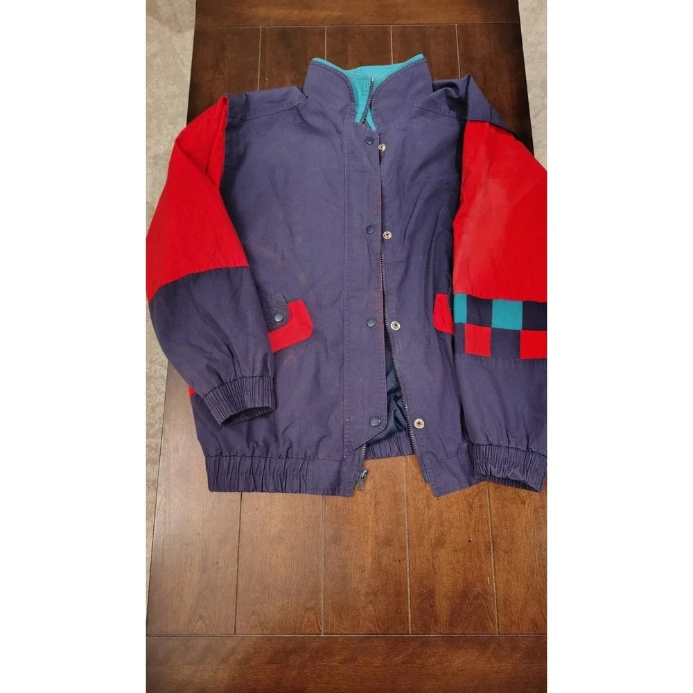 Vintage London Towne Colorblock Windbreaker Jacket Mens Large Navy Red Teal Retr